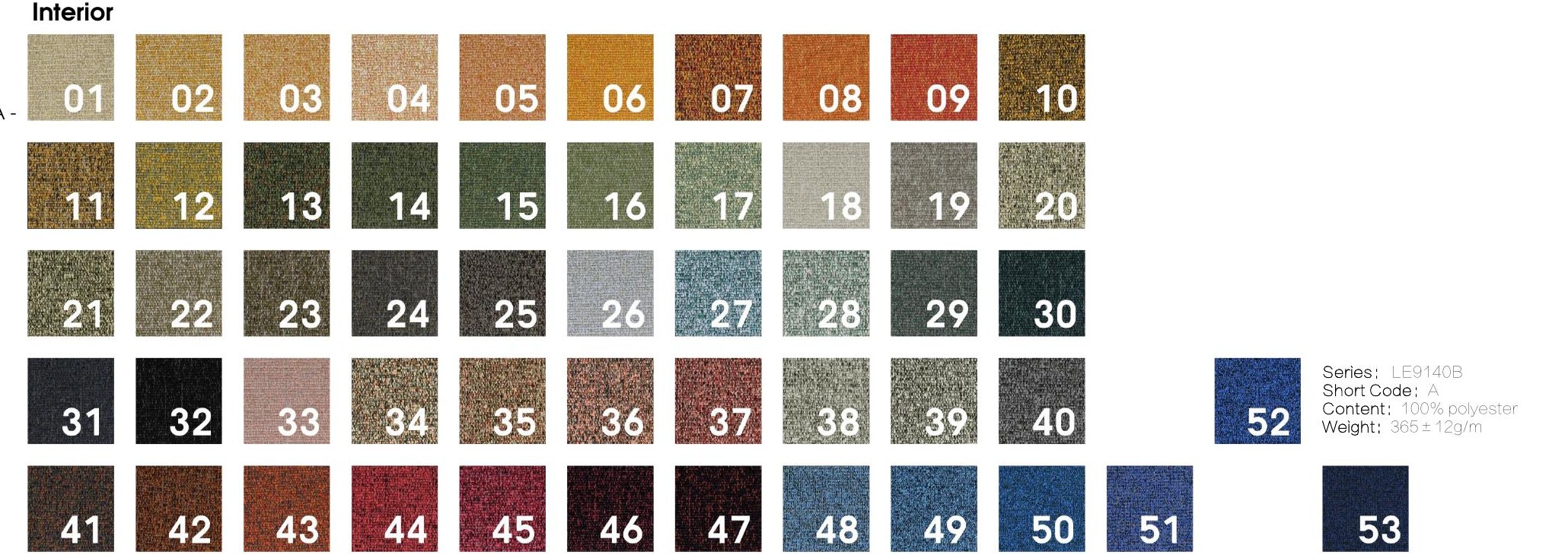 CUBE interior finish wall with numbered fabric swatches and interior pod examples