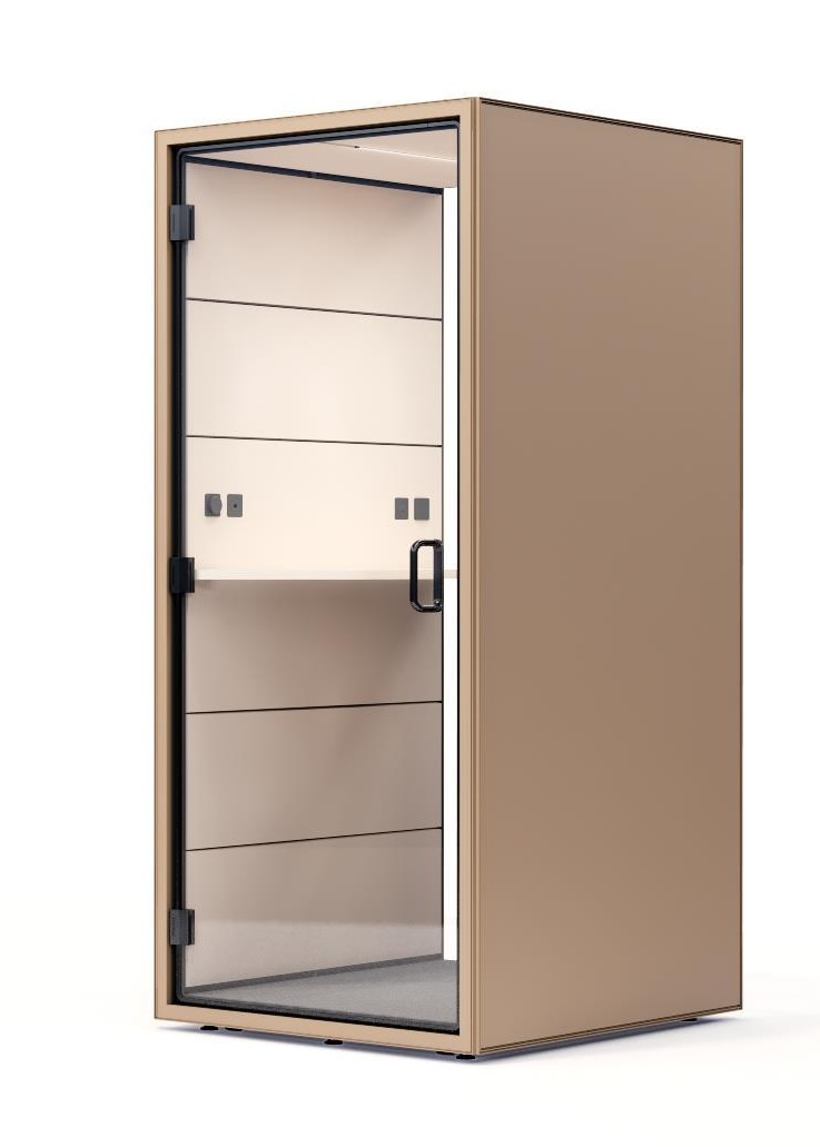 CUBE pod with a changeable coffee exterior finish and light interior panels